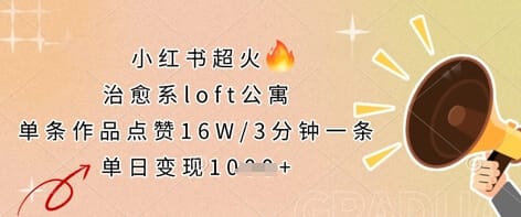 小红书超火的治愈系loft公寓，单条作品点赞16W，3分钟一条，单日变现数张-搞钱派