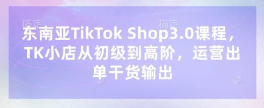 东南亚TikTok Shop3.0课程，TK小店​从初级到高阶，运营出单干货输出-搞钱派