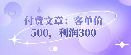 付费文章:客单价500,利润300-搞钱派